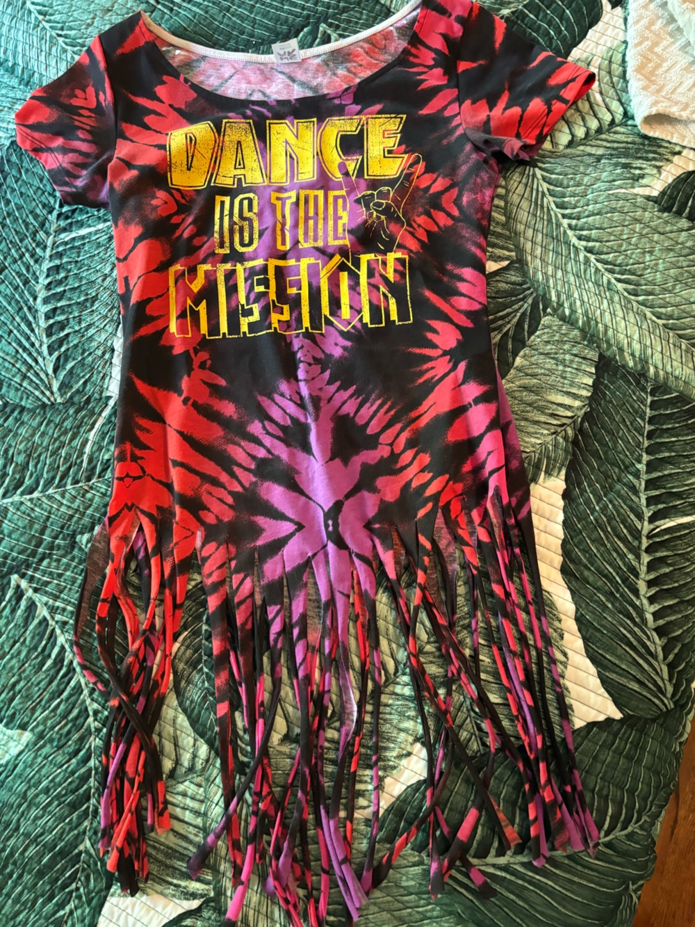 Zumba Dance Is The Mission Tie-Dye Fringe Kids Costume Top - Pink & Purple